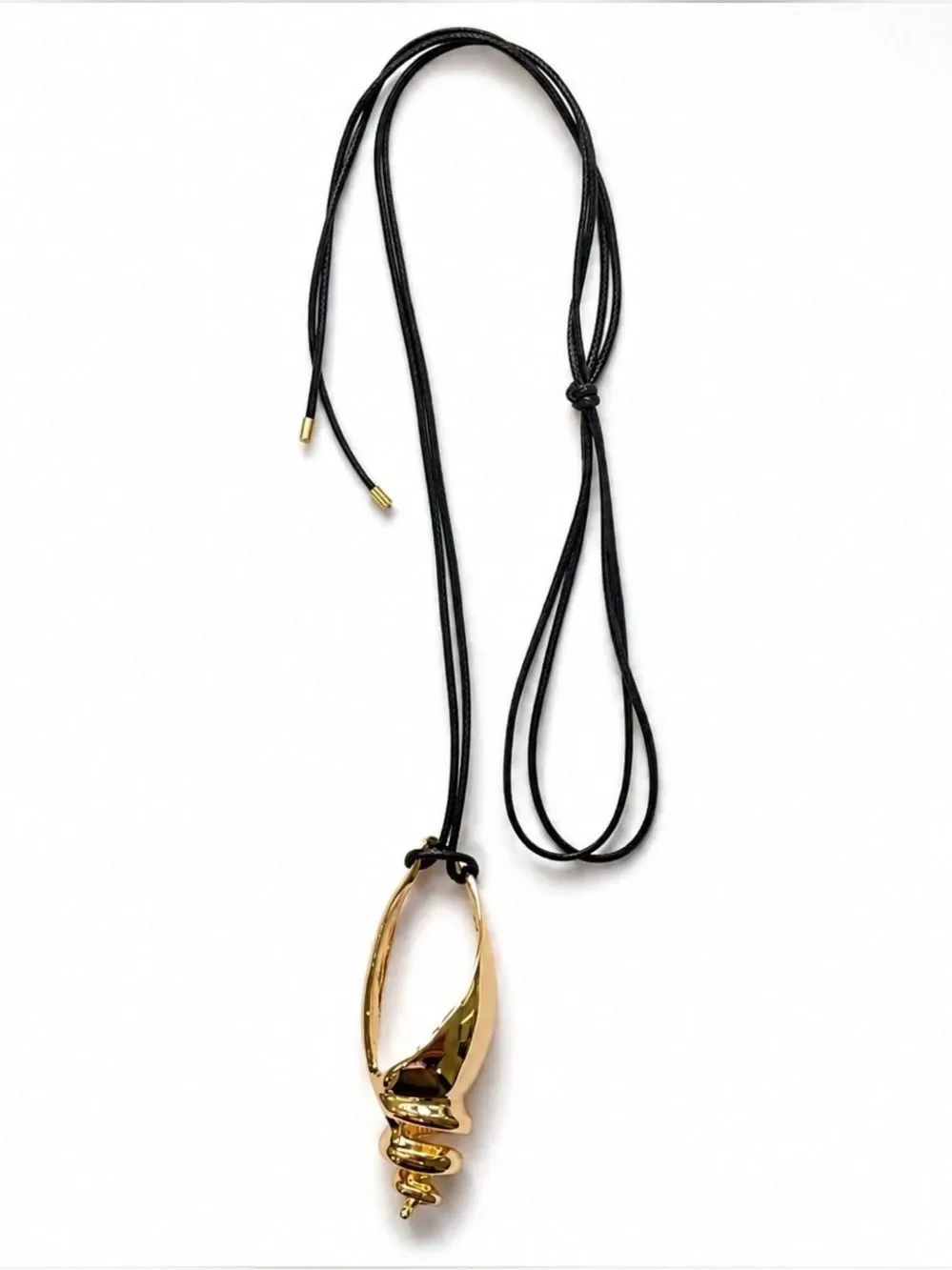 Gold Spiral Pendant Necklace on Black Cord